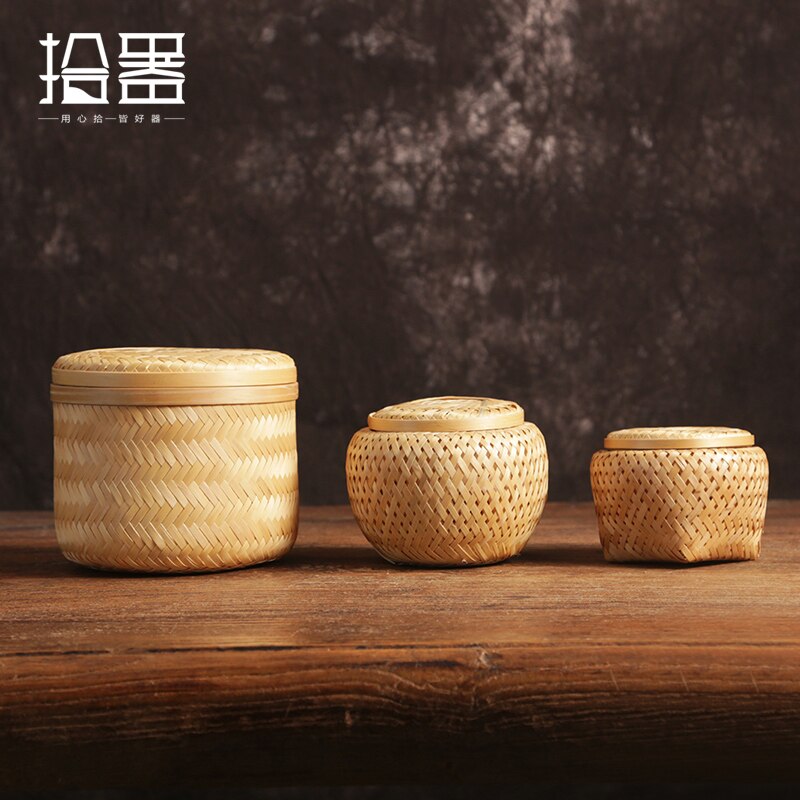 Bambu kung fu teburk behållare bambu caddies för puer matcha grönt te blomma te keramik burk förvaring kistor teask