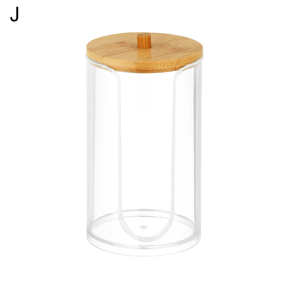1Pc Acrylic Multifunctional Makeup Cotton Pad Organizer Storage Box For Cotton Swabs Rod Bathroom Qtip Container with Bamboo Lid: J