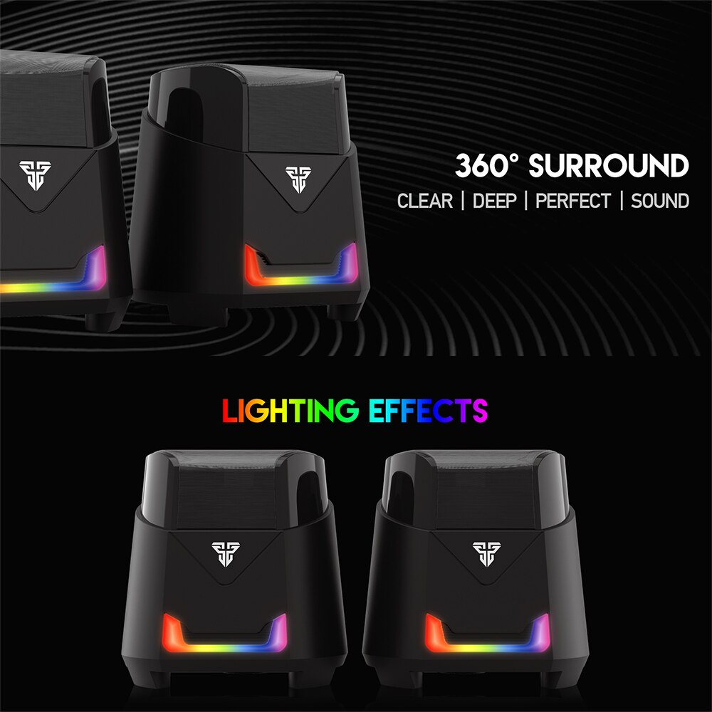 Fantech  gs205 computerluidsprekers met bedrade subwoofer, stereogeluid, full-range , 3.5mm draagbare rgb-luidsprekers voor laptop, desktop, pc en tv.