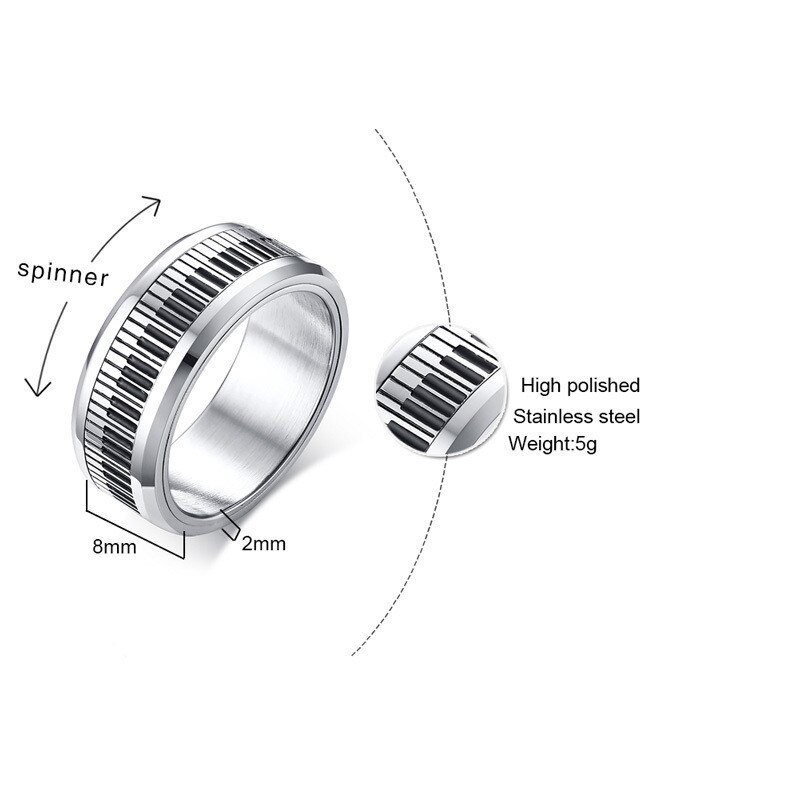 Modyle Draaibare Piano Key Ring Voor Mannen Roestvrij Stalen Band Stijlvolle Spinner Band Muziek Minnaar Muzikant Sieraden