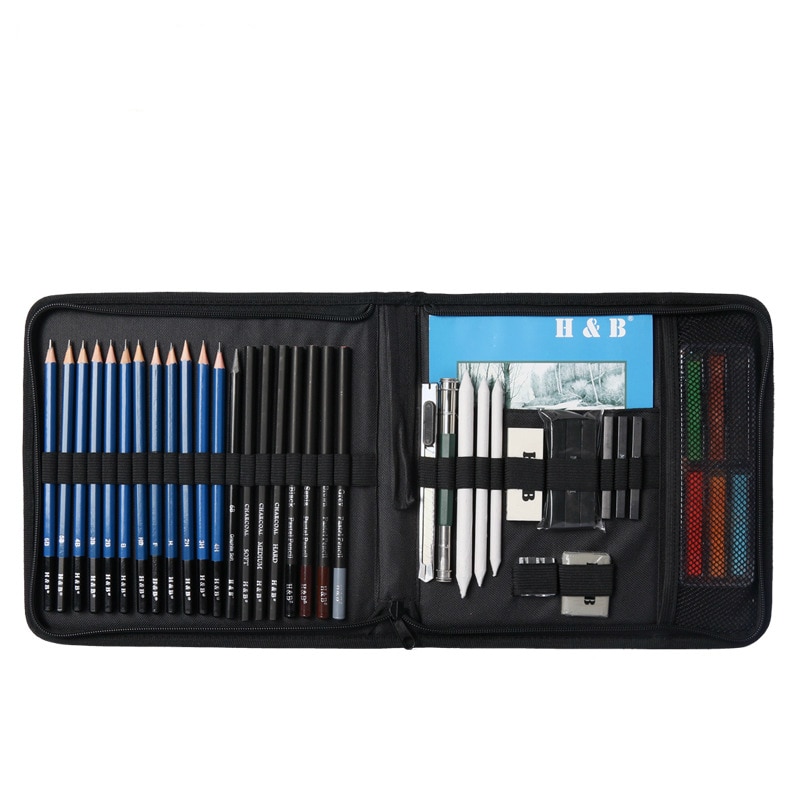 Complete Artist Kit Drawing Pencils Art Sketching Set HB-TZ72 with Zippered Case Supplies Includes Charcoals Pastels Sketch Pad