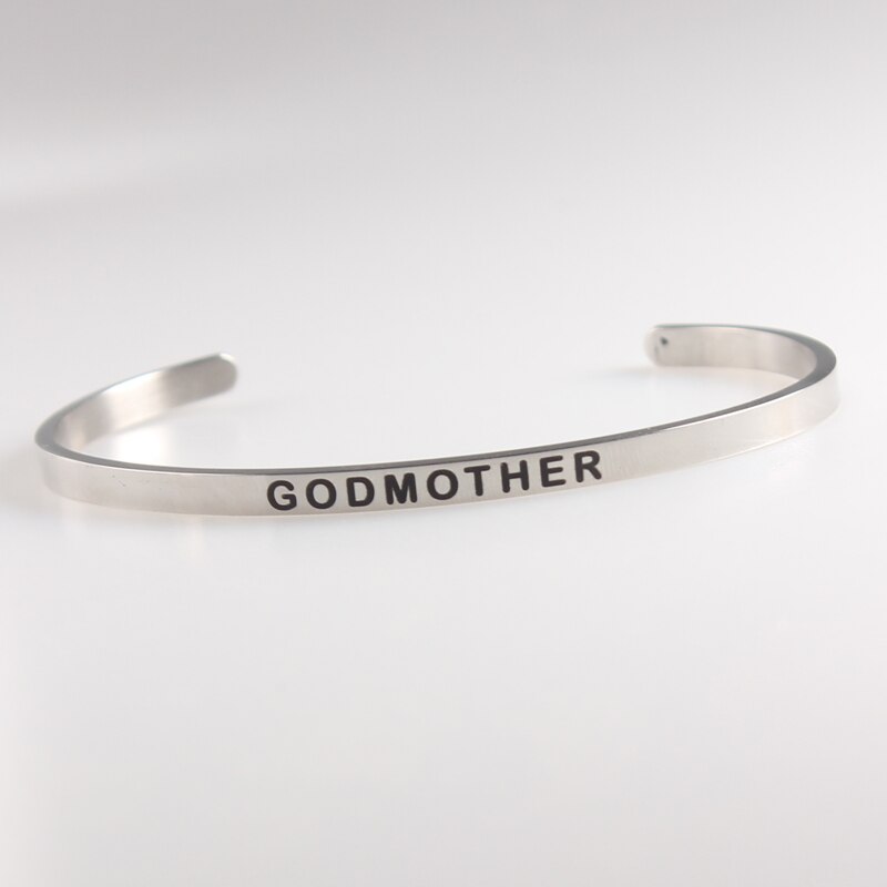 Neuheiten BROTHER Edelstahl Inspirational Positive Zitieren Manschette Mantra Armbänder & Armreifen Für Frauen Beste: GODMOTHER