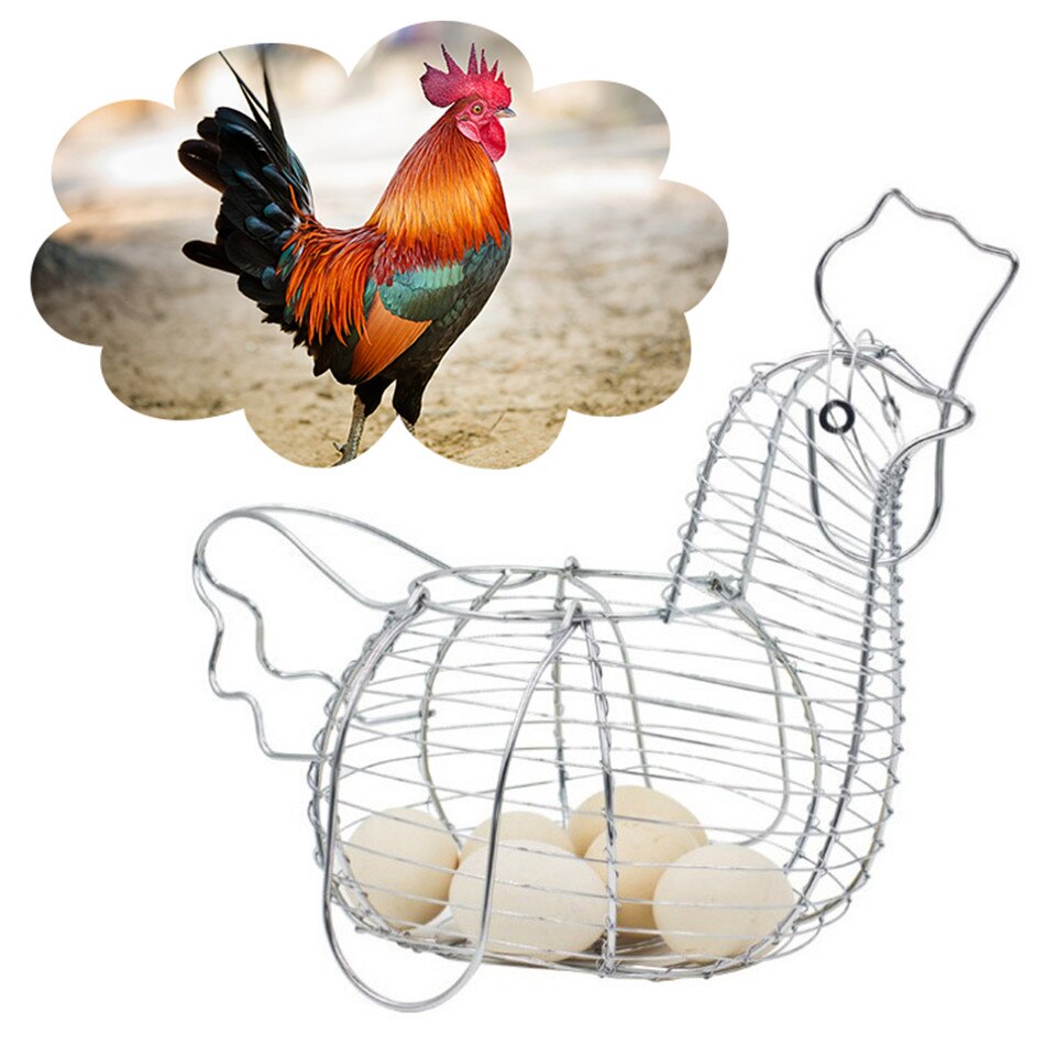 Oeuf de poulet porte-panier innovant grand fil de métal poule en forme de cuisine panier de rangement panier décor