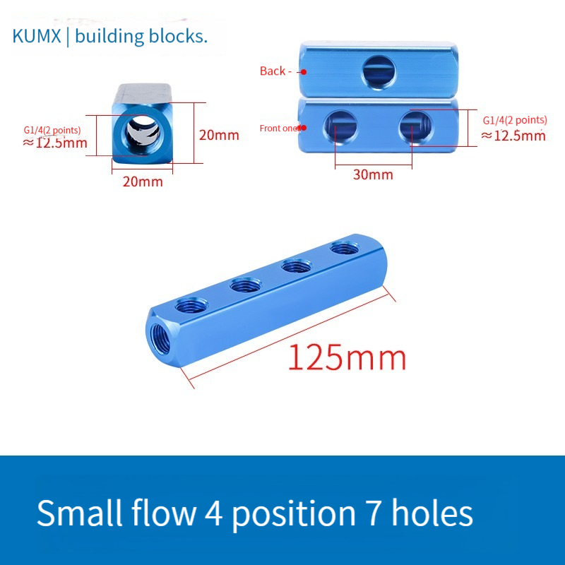 Divisor de colector neumático versátil, rosca 1/4 PT, con conectores rápidos y múltiples puertos para una distribución eficiente del aire: Azul