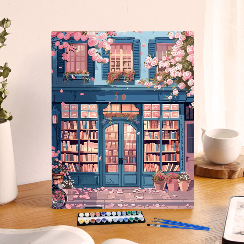 Painting By Numbers Flower Bookstore Anniversary on Digital Painting Canvas Acrylic Paint Image Digital Coloring
