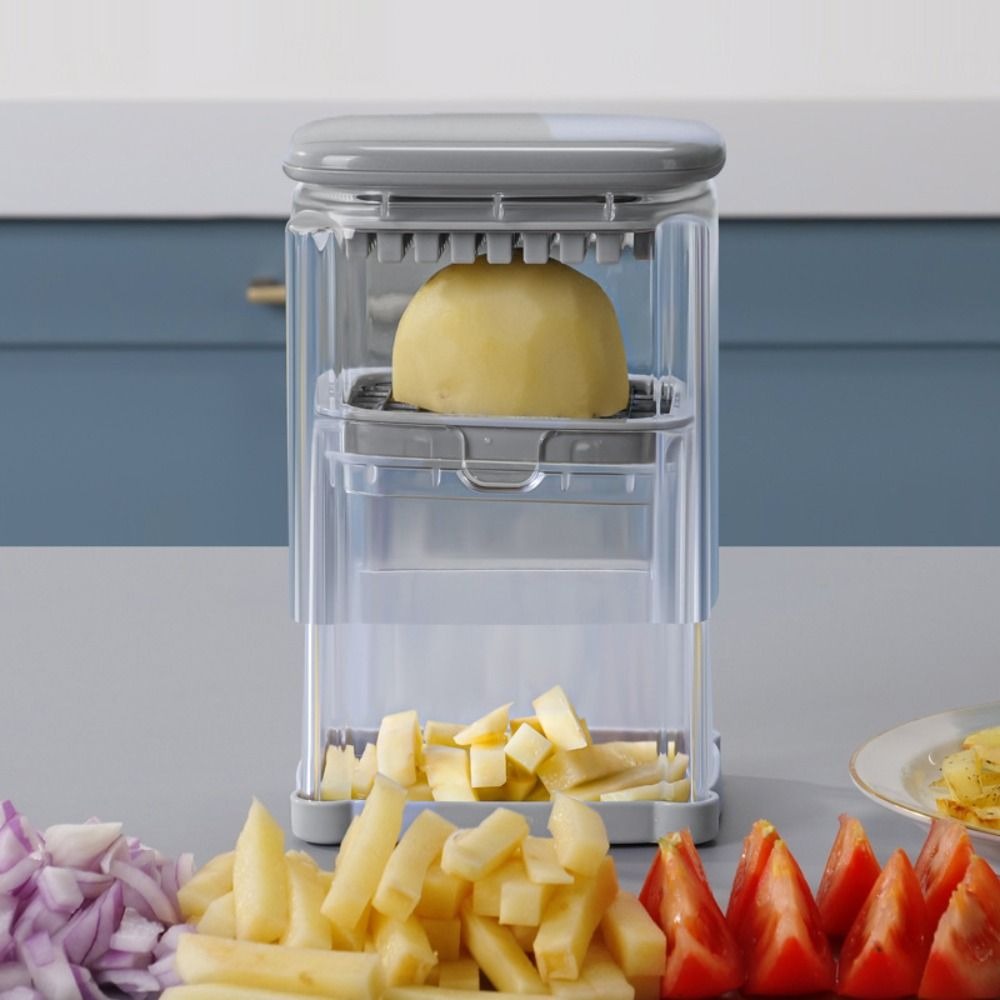 Küchenhelfer, manueller Pommes-Frites-Schneider, Handpresse mit 4 Klingen, Gemüseschneider, 4-in-1, effizienter Obstschneider zum Kochen