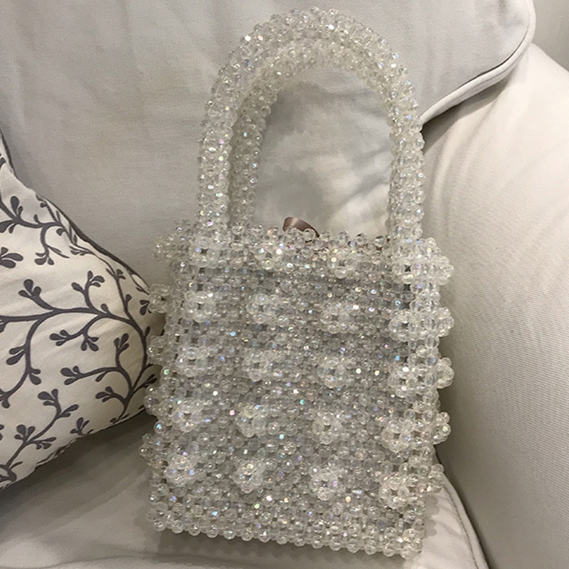 Crystal Evening Bag - Woven Bead Handbag - Soft Tote Bag - Two Handles - SATSEED