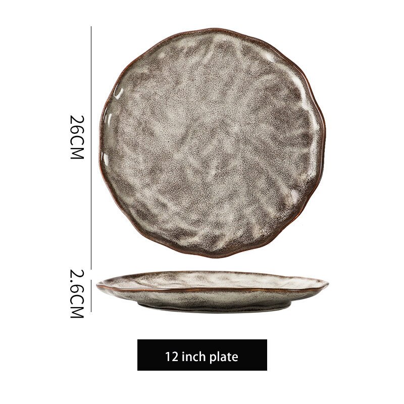 Japansk stil steintøy servise retro tallerken personlighet pasta tallerken salatskål gammeldags steintøy sausfat: 12 tommers plate