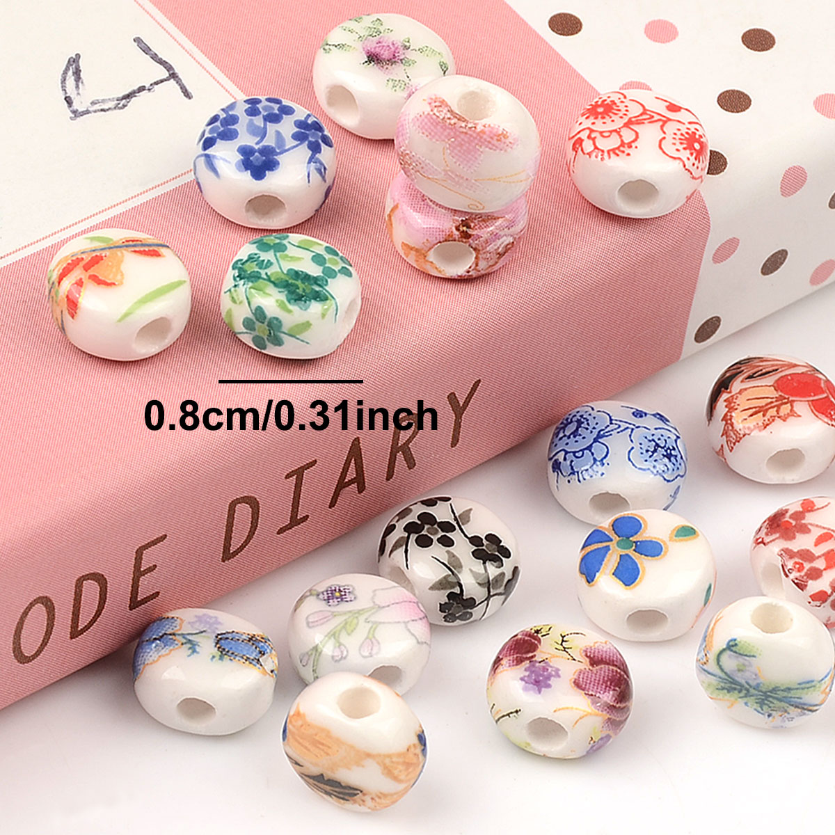 0.8cm 20 . tilfældig farveblanding blomstermønster oblate keramikperler gør-det-selv løse spacerperler porcelænsperler armbånd vedhæng