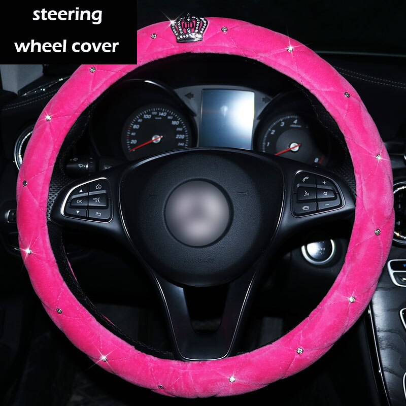 Crystal Crown Auto Car Neck Pillow Pink Car Seat Head Neck Auto Headrest Support Rest Cushion Bling Car Accessories Women: steering wheel cover