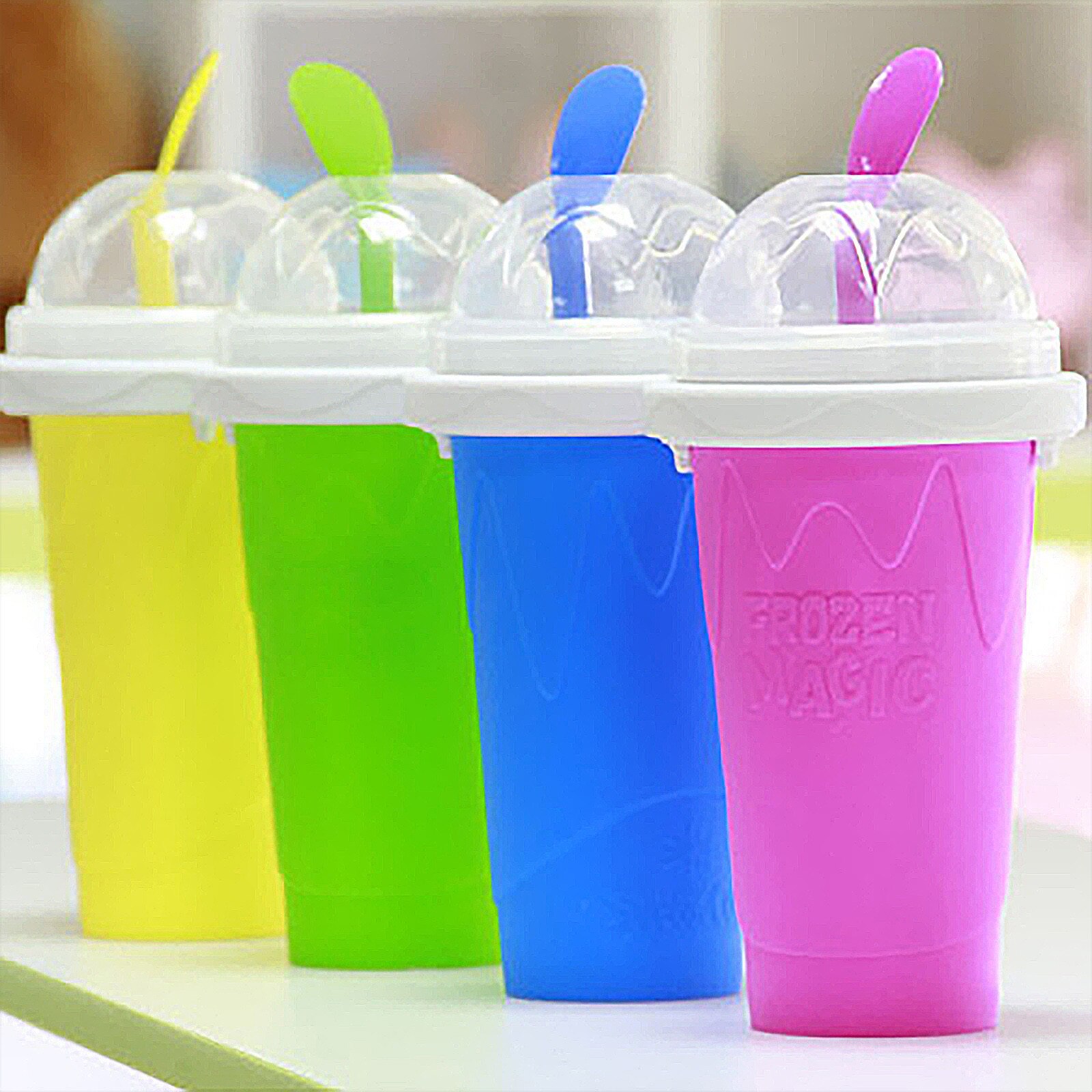 Summer DIY Double Cup Smoothie Pinch Ice Cup Silicone Cup Portable Squeezes Ices Cup Cold Ice Cream Milkshake Juice Cup