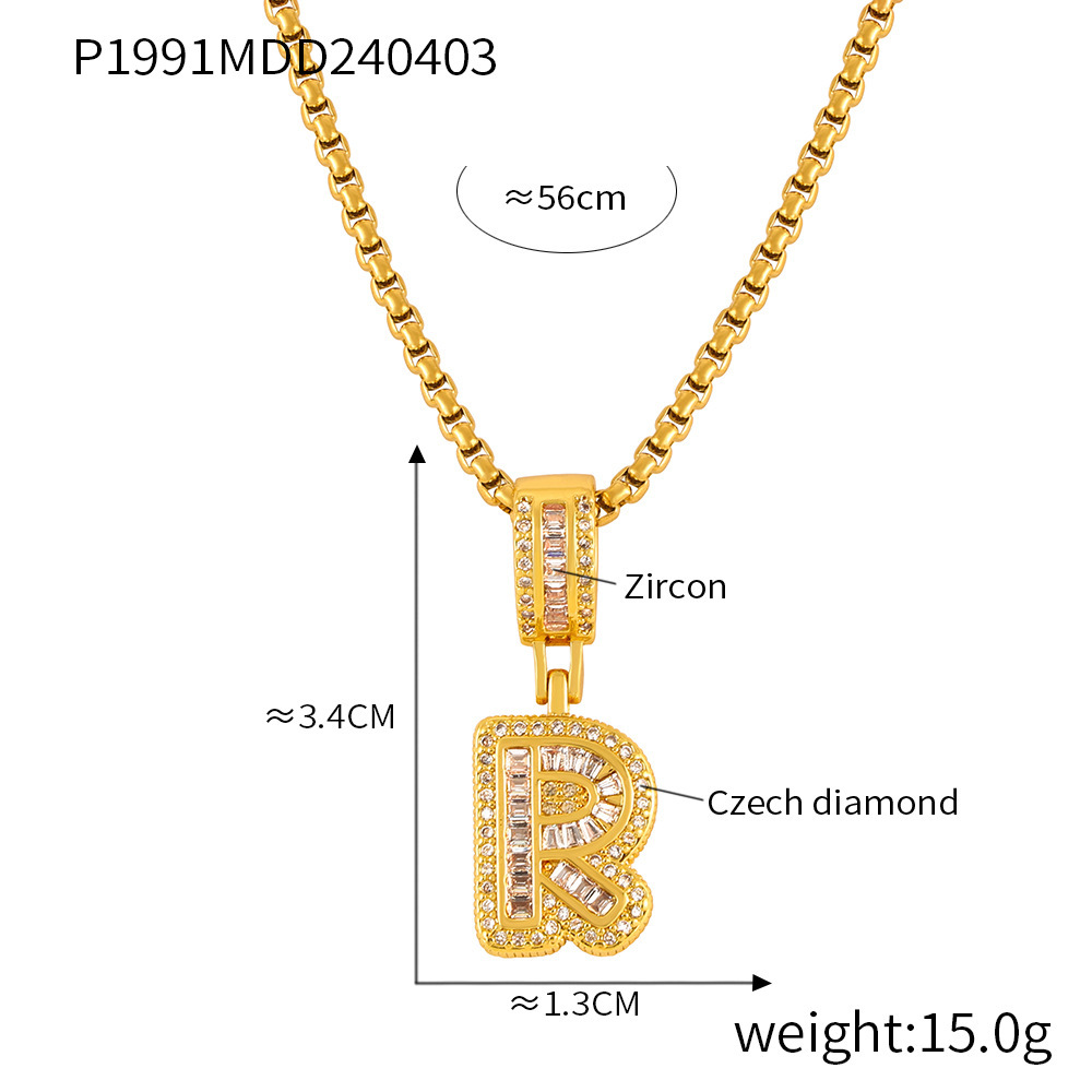 26 Letters Pendant Necklace For Women Men Unisex Stainless Steel 18K Gold Plated Waterproof Long Necklaces Couples Neck Chain: Antique Copper Plated