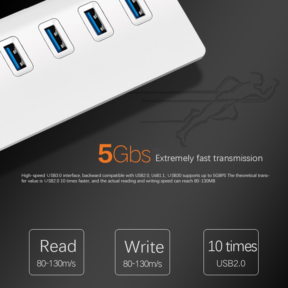 7 Port 5V 1A Data Transmission Aluminum Alloy High Speed Desktop PC Extender Splitter Universal Portable Home Office USB Hub