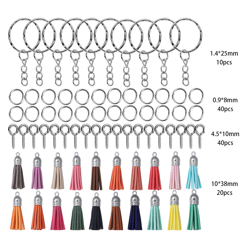 Kits de fabricación de joyas, llavero con borlas coloridas, anillo de salto abierto, juego de alfileres para manualidades, llaveros colgantes de resina, suministros de joyería, 110 Uds.: Azul claro