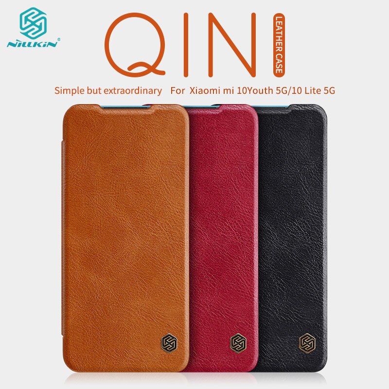 Voor xiaomi  mi 10 lite hoesje nillkin qin serie pu leren flip case voor xiaomi  mi 10 youth 5g mi10 lite cover