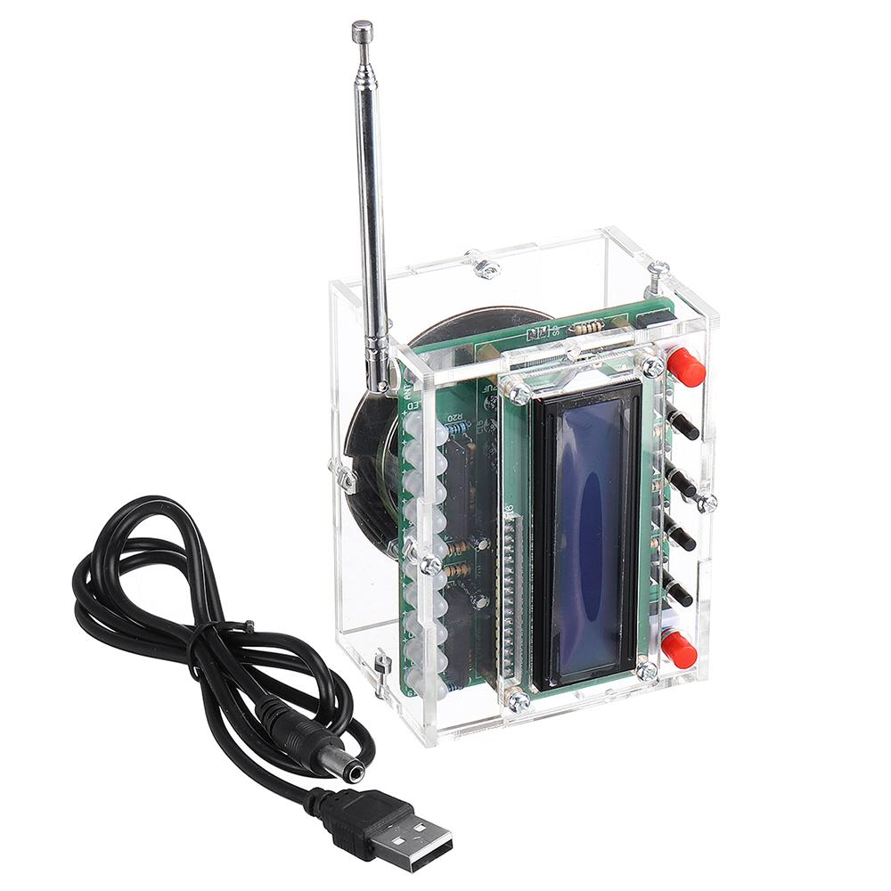 DIY FM Radio Kit Transparent Shell Mini Stereo Radio Receiver DIY Kit 4.5V-5.5V LED LCD Light Display Built In Speaker Antenna