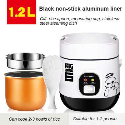 1.2l / 1.8l mini elektrisk ris komfur 2 lag opvarmning mad damper multifunktion mini måltid madlavning pot 1-2 personer madkasse: Hvid -1.2l-02