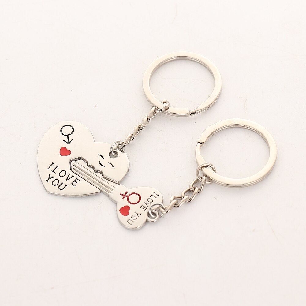 1 paar zilveren sleutelhanger met hartjes, liefhebbers van liefde, valentijnsdag, ik hou van jou, sleutelhanger met letters, sieraden voor