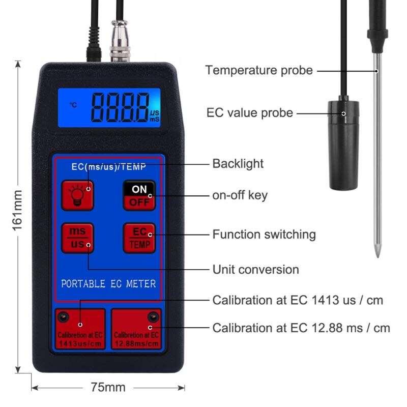 EC-8423 Digitale Ec Meter 2 In 1 Temp Ec Meter Tester Geleidbaarheid Meter Water 40JE