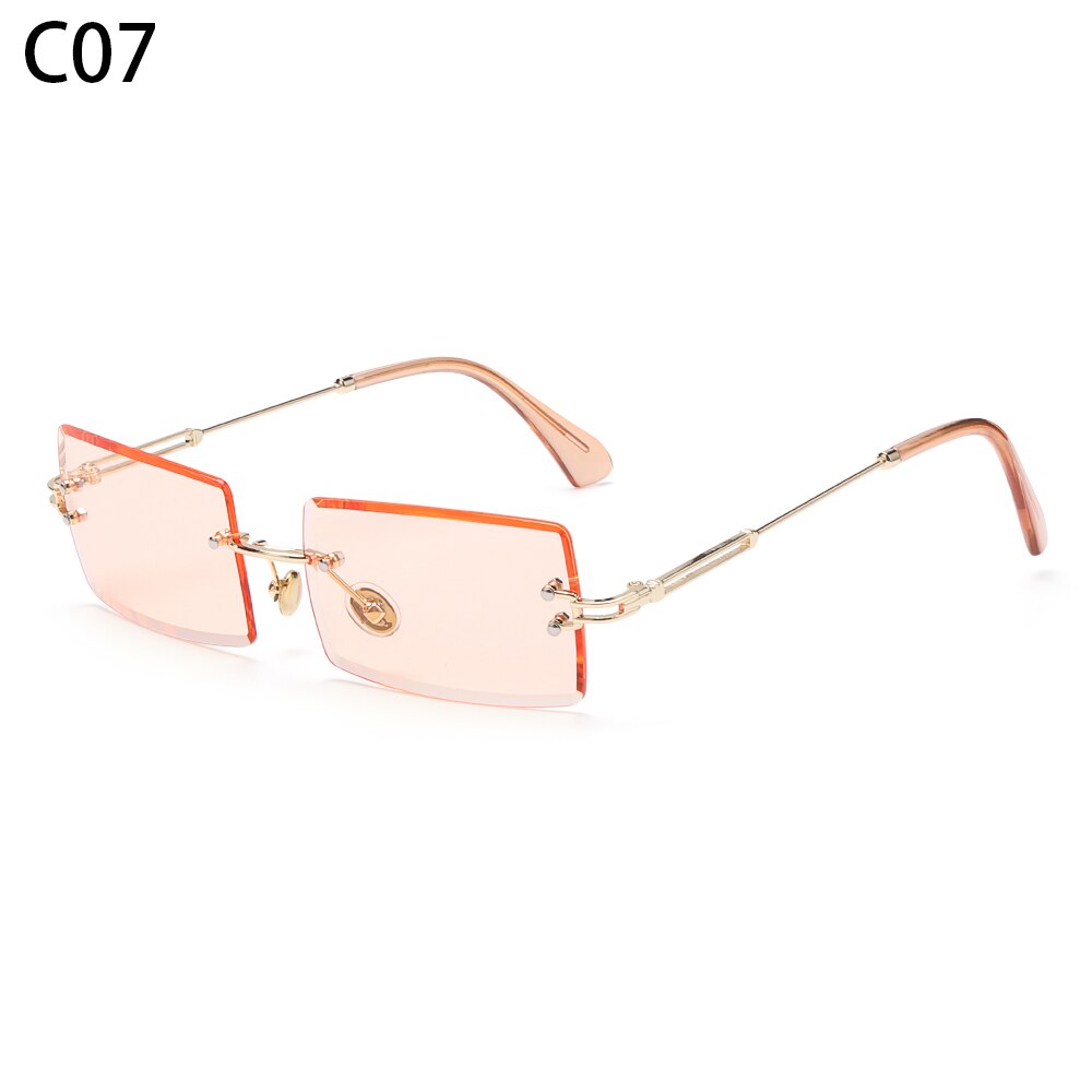 Tinted Lens Glasses Frameless Rectangular Sunglasses Men Women Rimless Outdoor Metal UV 400 Eyewear: C07