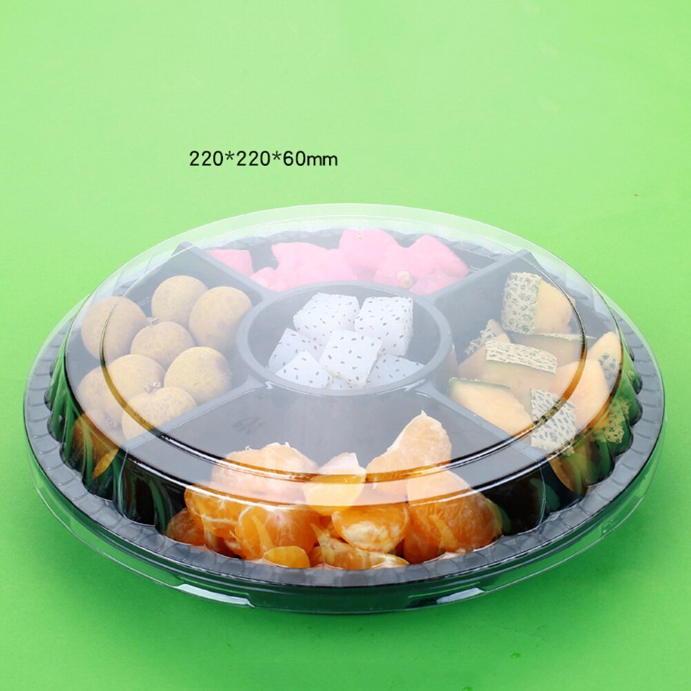 10PCS Disposable 5 Compartment Food Storage Containers Round Plastic Salad Fruits Box with Lids