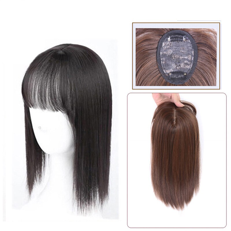 AILIADE Women 2 Clips In One Piece Hair Extension Long Straight Hair Extension Synthetic Topper Hair Piece With Bangs