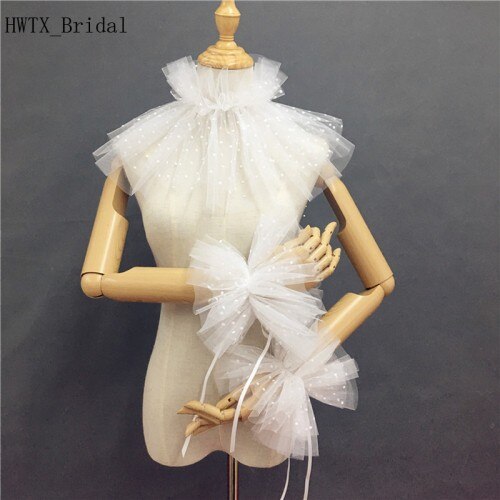 Écharpe portefeuille noire rétro gothique pour femmes, robe blanche à col haut, veste châle en Tulle doux, cape boléro avec manches détachables,: White