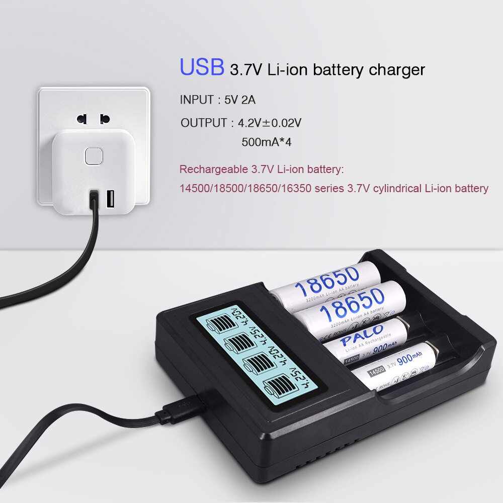 PALO 3.7V 18650 charger 16350 14500 18500 lithium Battery Charger USB smart charger for 18650 rechargeable 3.7V battery charger