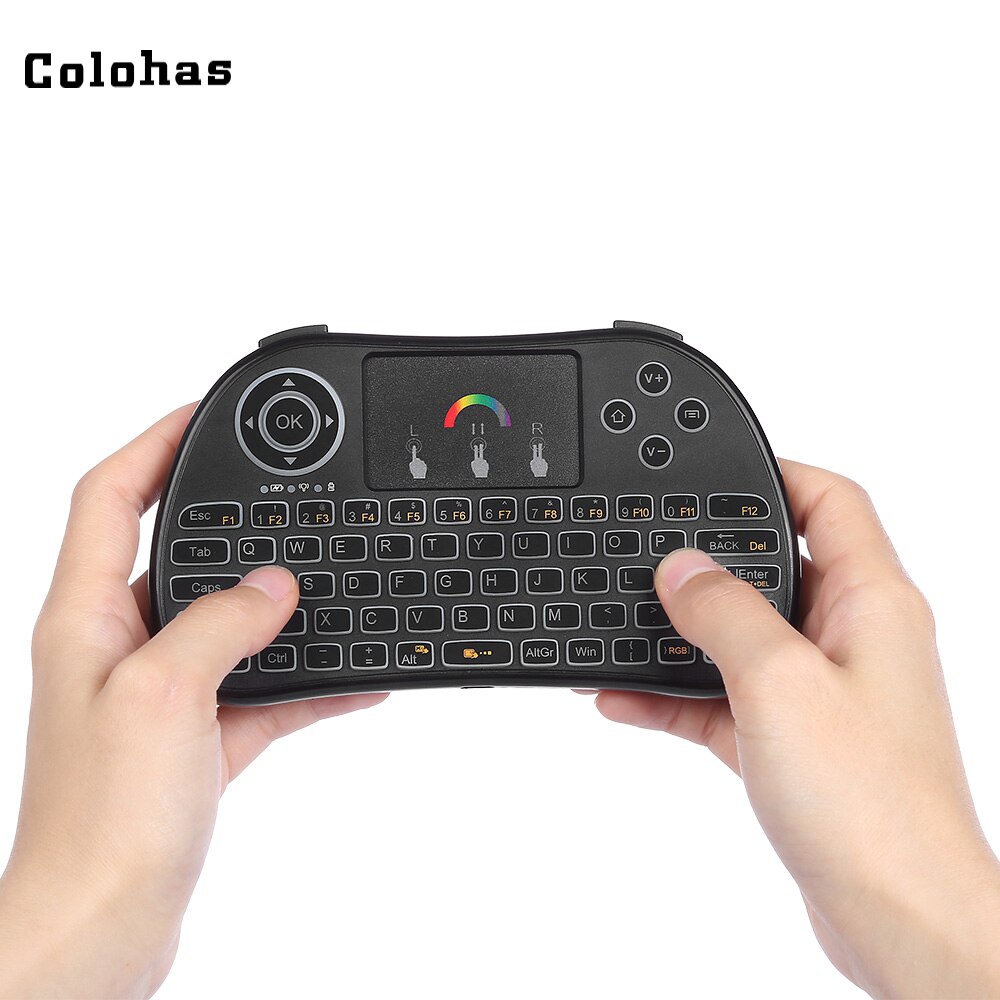 Mini trådlöst qwerty-tangentbord 2.4 ghz luftmus med bakgrundsbelyst smart multifunktions pekplatta spel tangentbord för pc android tv box htpc