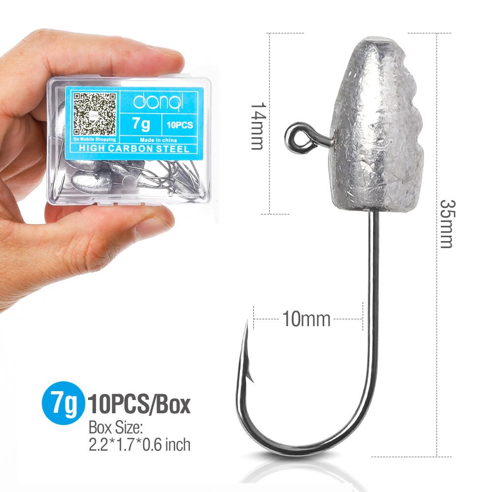 Donql bly jigg huvud fiskekrokar 10 st/ set för mjukt bete 3g 5g 7g 10g karp hullingförsedda enkel fiskkrok fisketillbehör: 10 st 7g