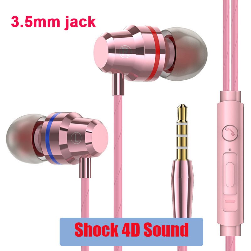 Metal Earphones Type C Headphones Bass Earphone 3.5mm Usb C Ear Buds auriculares fone de ouvido for Xiaomi Mi 10 Pro 9 huawei: 3.5mm pink