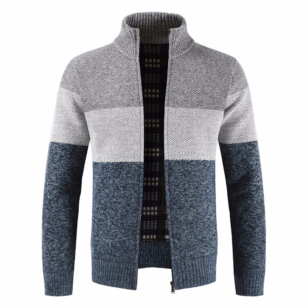 Herr ull cardigan tröja ledig tröja randiga fickor stickad ytterkappa för höst vinter: Grå / Xxxl