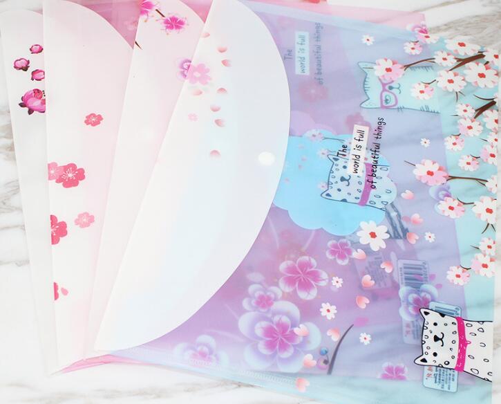 Kawaii Animals And Cherry Tree A4 Button Folder Cartoon Folder Office Archives Information Storage Bag: Cherry Tree  free