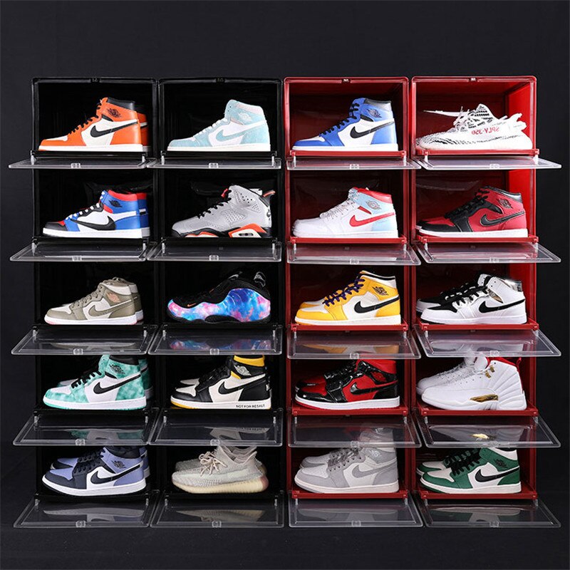 Stackable Plastic Shoes Box with Sliding Lid Shoes Storage Box Dustproof Shoe Rack Shoe Organizer Shoes Display Cabinet