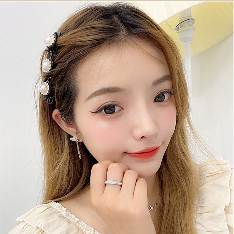 Horquillas trenzadas con perlas y flores para mujer, pinzas decorativas para el cabello, pasadores de sujeción, diadema, accesorios para el cabello