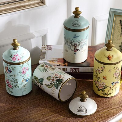 Tarros de cerámica Vintage para cocina, tarros de almacenamiento Retro, lata para té, dulces, azúcar, organizador de ollas pintadas, latas de cocina