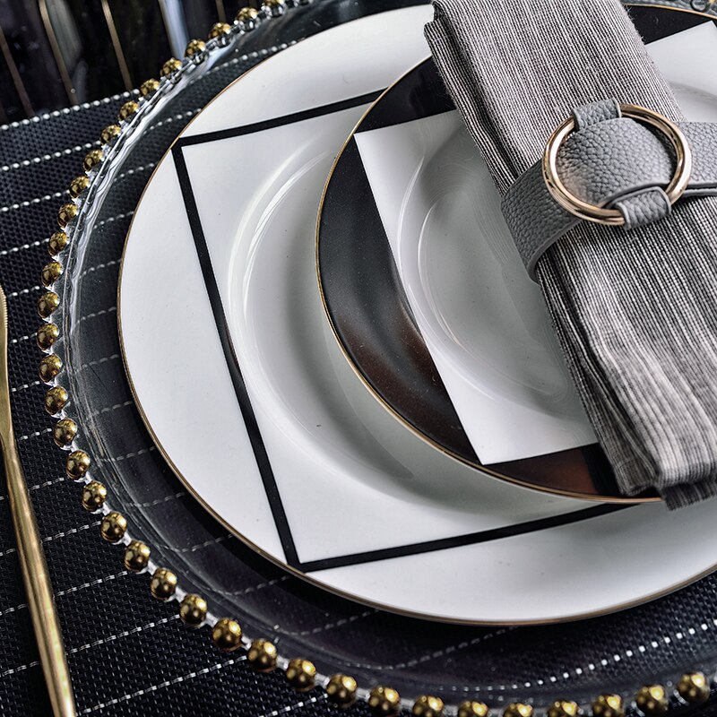 Christmas Dinning Black Plate Set Luxury Ceramic Large Dinner Plate Sets Glass Nordic Conjunto De Pratos Breakfast Set DL60PZ