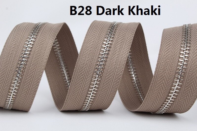 Höggradig 5#  silvermetall dragkedja enda öppen-ände utanför whtie gräddvit khaki brun kaffe metall dragkedja vals: B28 mörk khaki