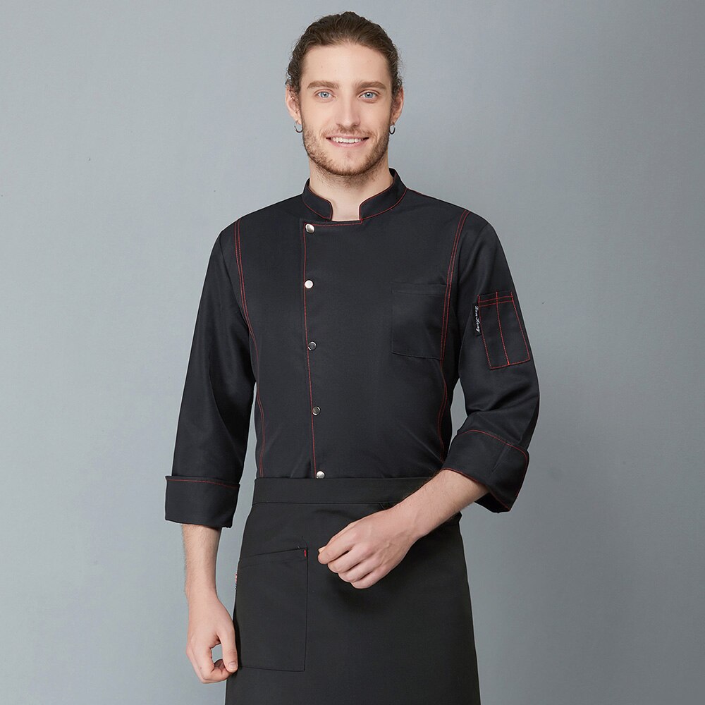 Langermet restaurant uniform skjorte hotell kjøkken matlaging kokk uniform servitør arbeidsjakke arbeidsklær klær kokketopper: Svart / Xxl