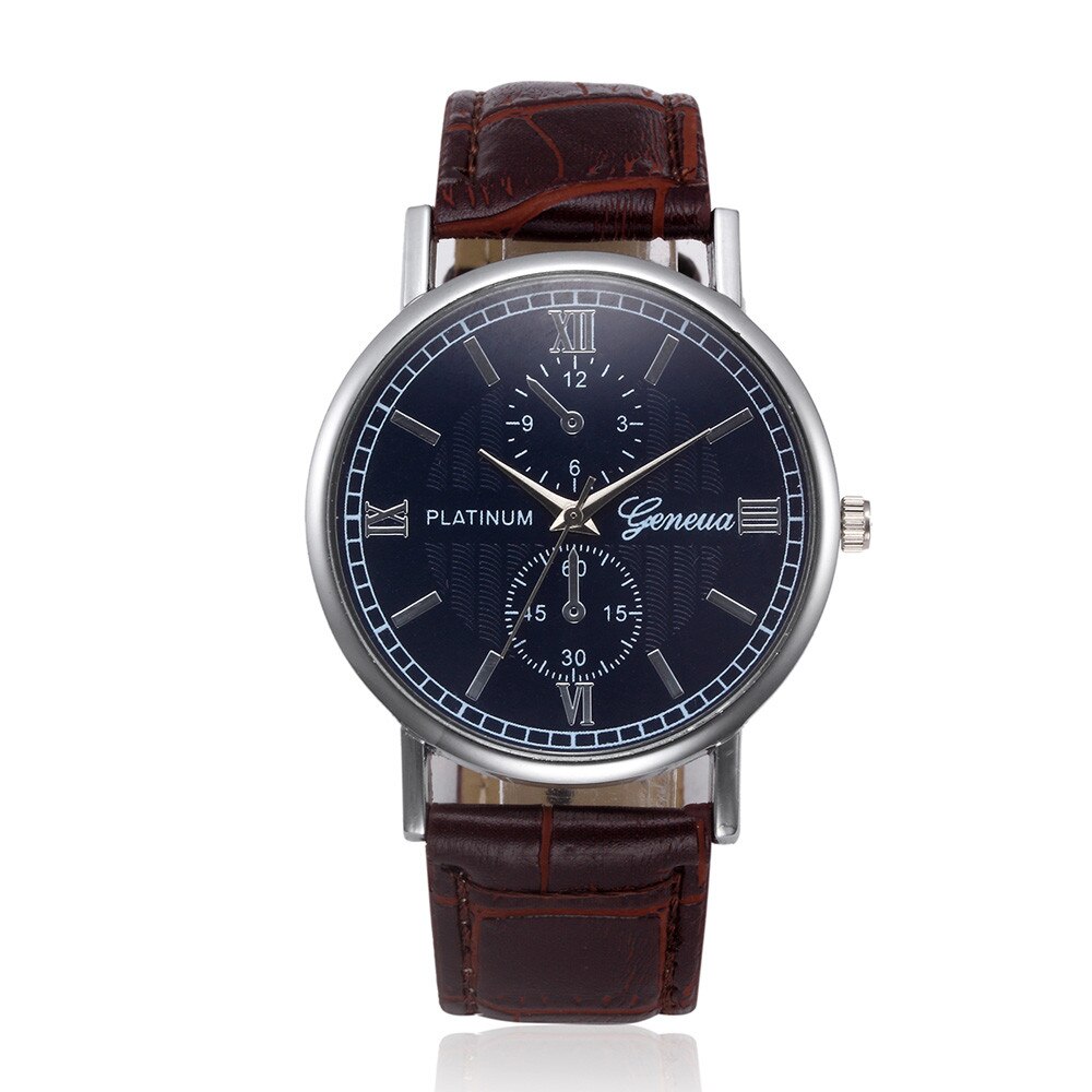 Retro Lederen Band Heren Horloges Luxe Retro Lederen Band Analoge Lichtmetalen Quartz Horloge: B