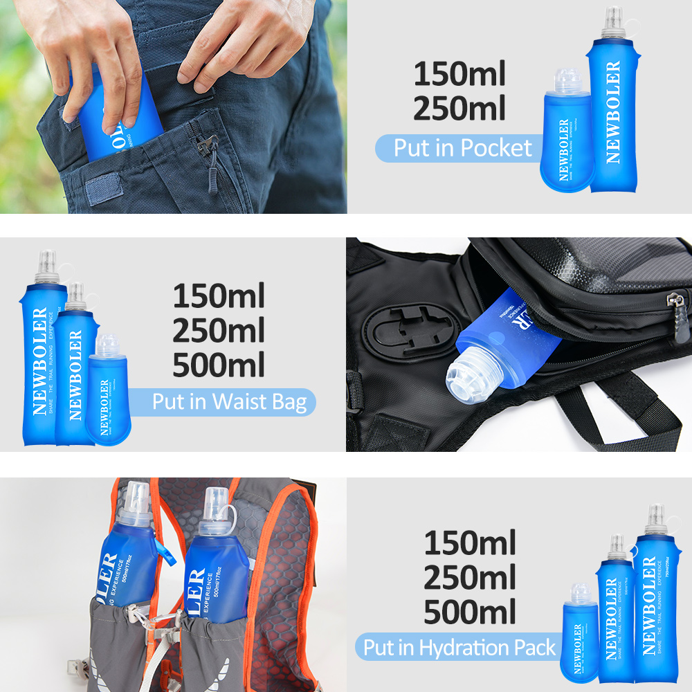 150 ml/250 ml/500 ml Outdoor faltbare Silikon-Bissgröße Wasserflasche Laufen Camping Wandern Reisen praktische Wasserflasche