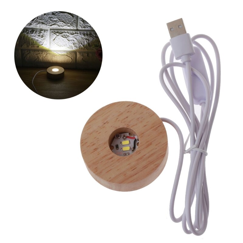 Handmade LED Wood Resin Display Base Round Wooden Night Base Resin Ornament Stand DIY Night Light Resin Art Crafts: White Light