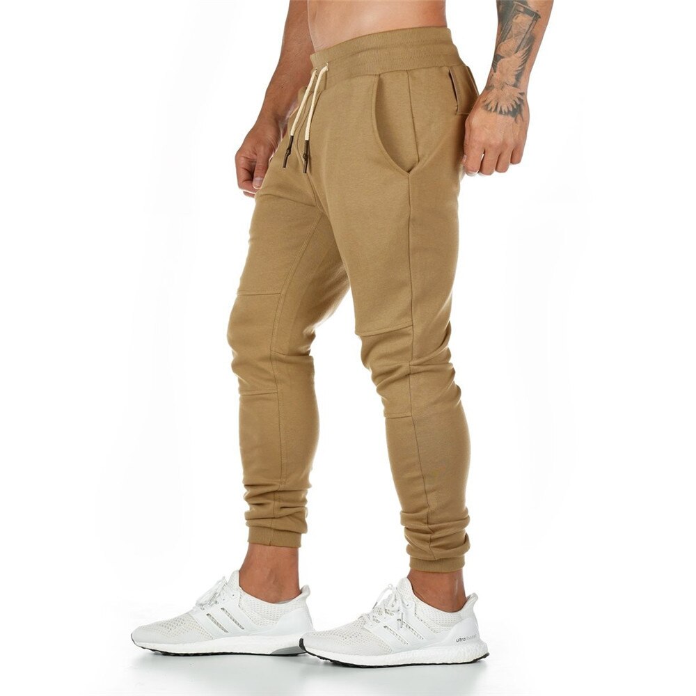 Joggingsbroeken heren casual effen ritsbroeken heren sportscholen fitness workout sportkleding broeken herfst katoenen trainingsbroeken: Xl / Khaki