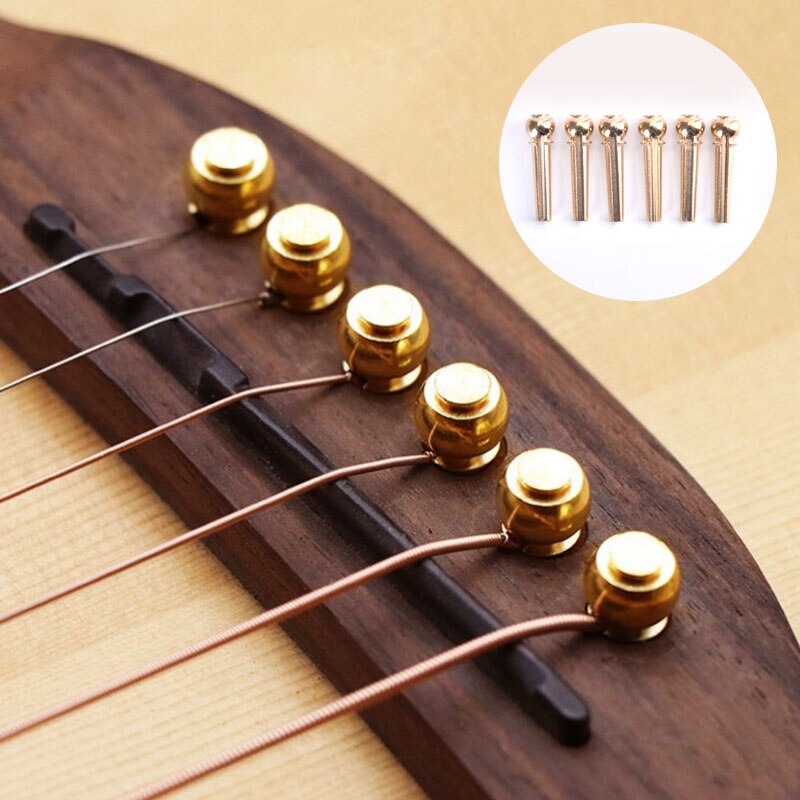 6 Stuks/partij Gitaar Snaren Nail Metal Akoestische Gitaar Bridge Pins Messing Gitaar Snaren Vaste Kegel String Pins String Nagels