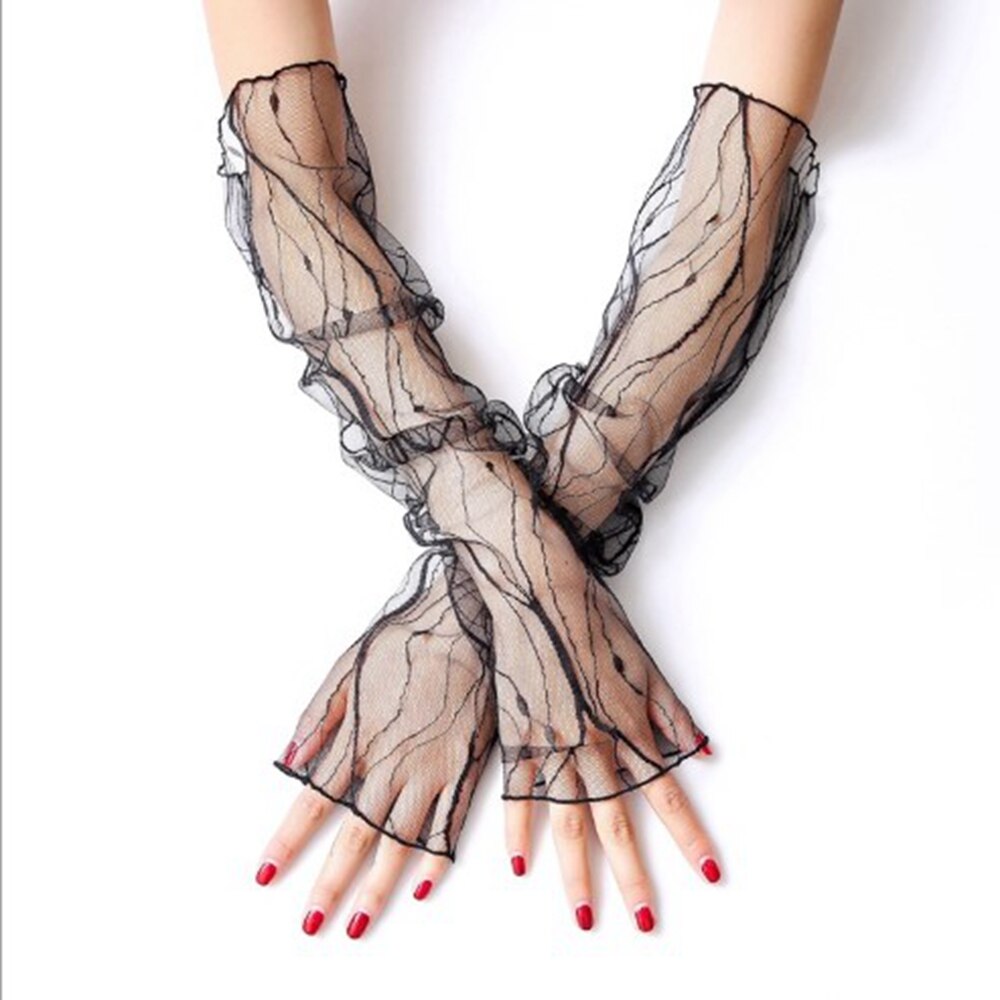Gants de conduite à manches longues en dentelle pour femmes, Protection solaire, respirants, à la , demi-doigt, chaussettes en gaze: 1