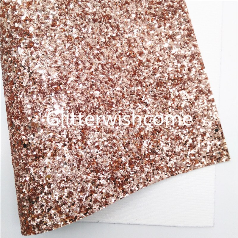 Glitterwishcome 21X29CM A4 Size Rose Gold Chunky Glitter Leather Fabric Sheets with Felt Backing for Bows, GM109B