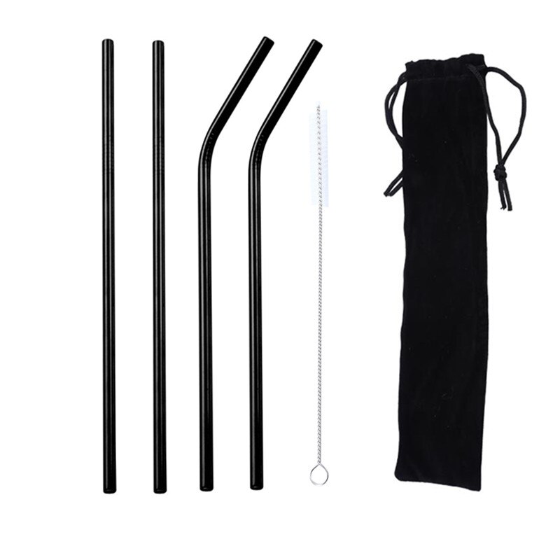 4Pcs Drinking Straw 304 Stainless Steel Straws Reusable Straws Eco Friendly Straight Straw Metal Straw Drinks Bar Accessories: 215mm 6mm Black