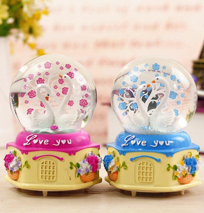 Kristallen bol muziekdoos flamingo meisje ster maan regenboog gloeiende sneeuwvlokken muziekdoos huisdecoratie bureaublad ornament