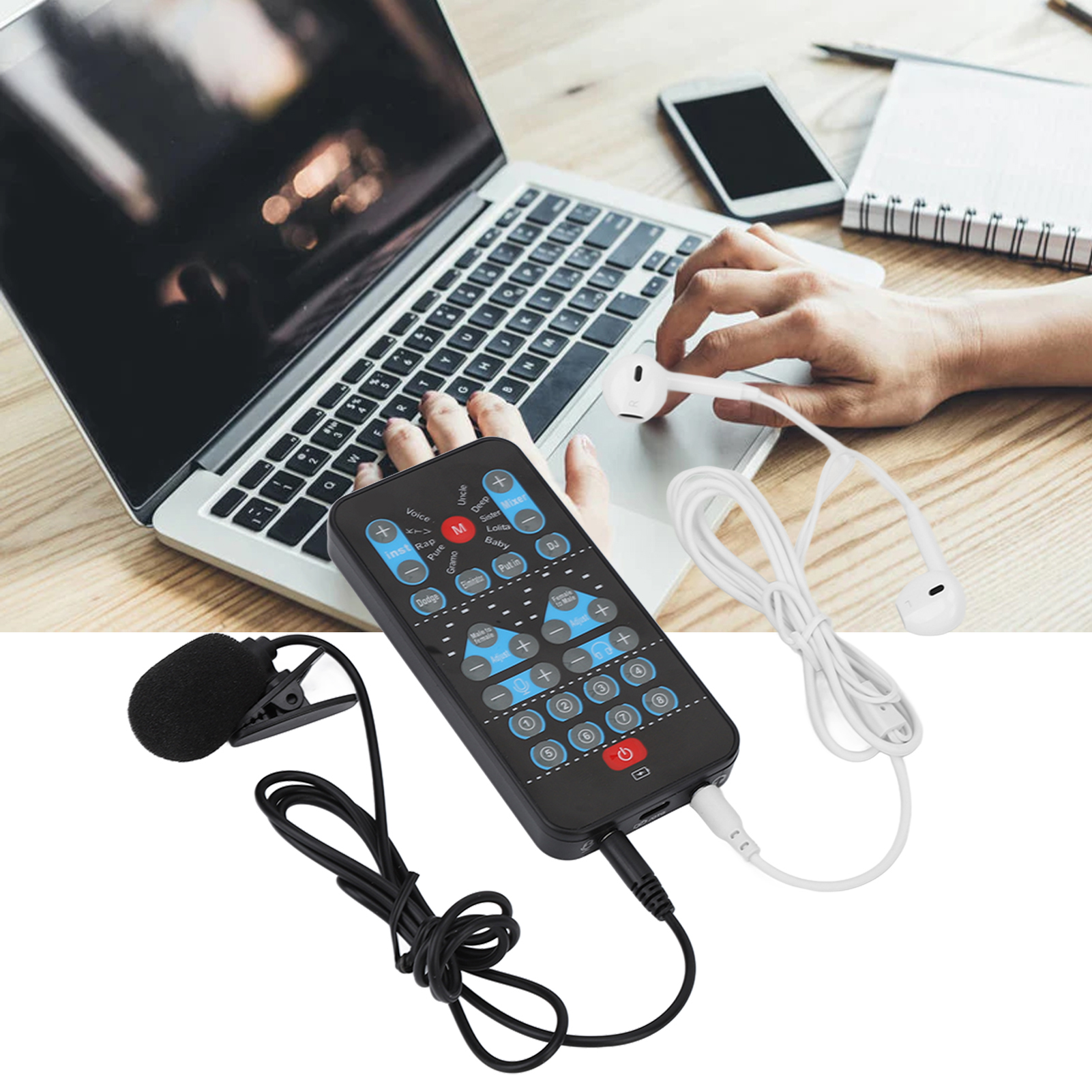 Mini Voice Changer Card 8 Sound Effects Support Multi Languages Beautification Handheld Sound Card for Mobile Phone Computer