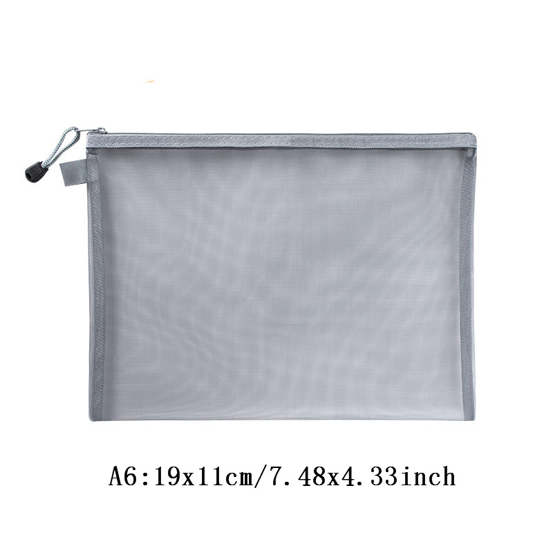 Transparent Mesh File Bag Portable Business Document Stationery Zipper Pocket Organizer Office Supplies Storage Tool Accessories: D-A6 Gray